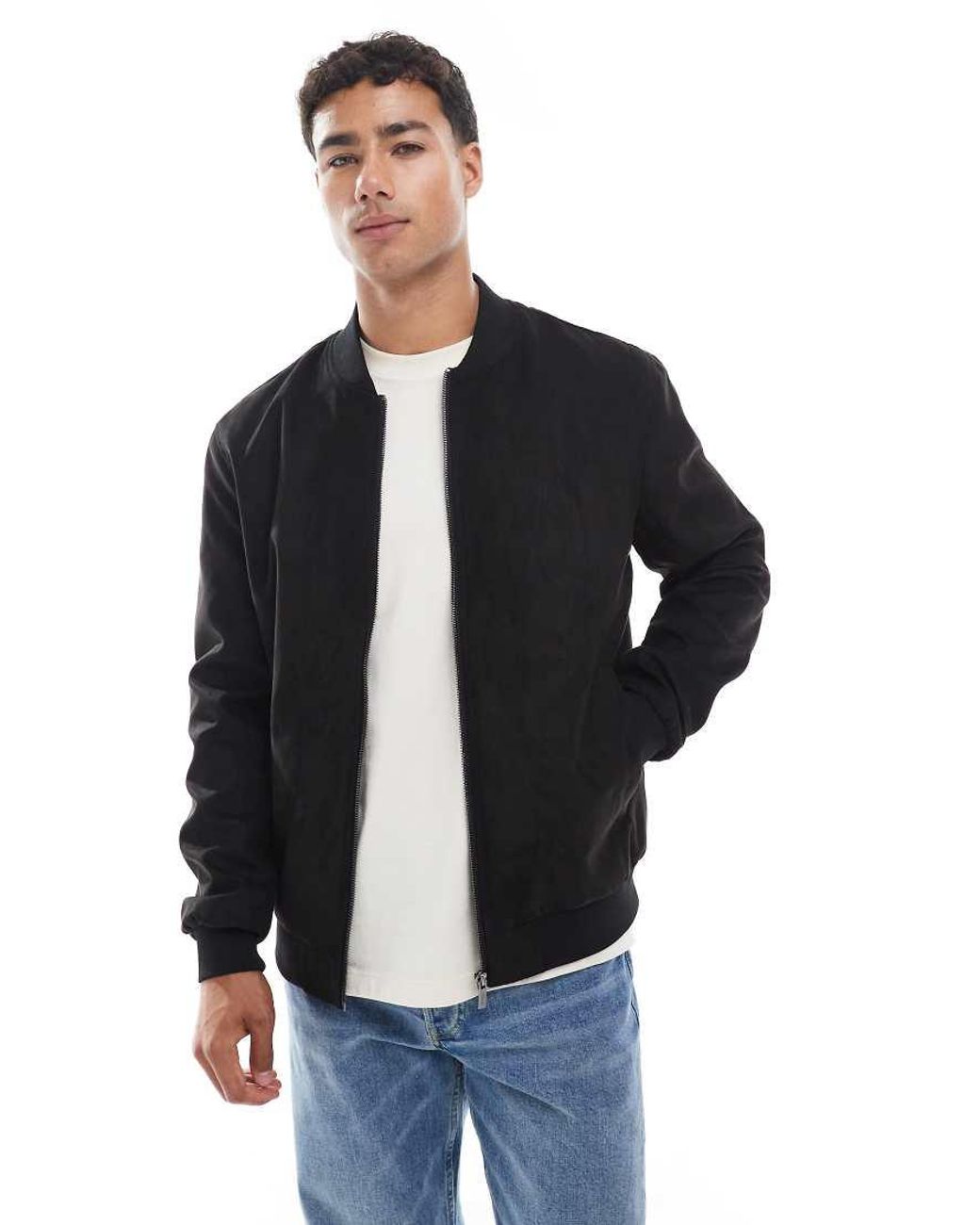 Only & Sons Blue Faux Suede Bomber for men