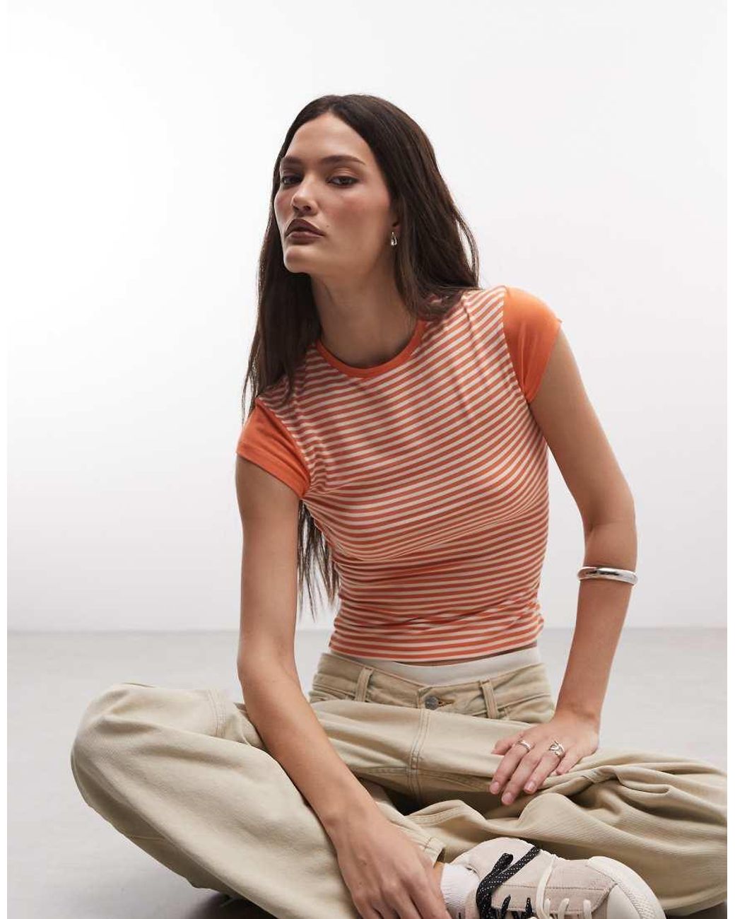 Reclaimed Vintage Multicolor Striped Cap Sleeve Tee