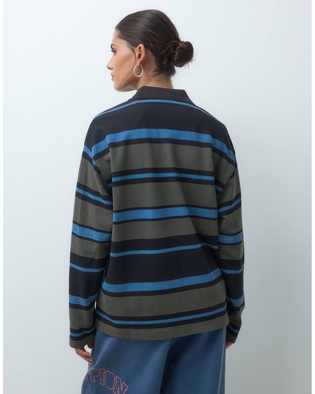 Champion Blue Future Memories Striped Long Sleeve Polo Shirt