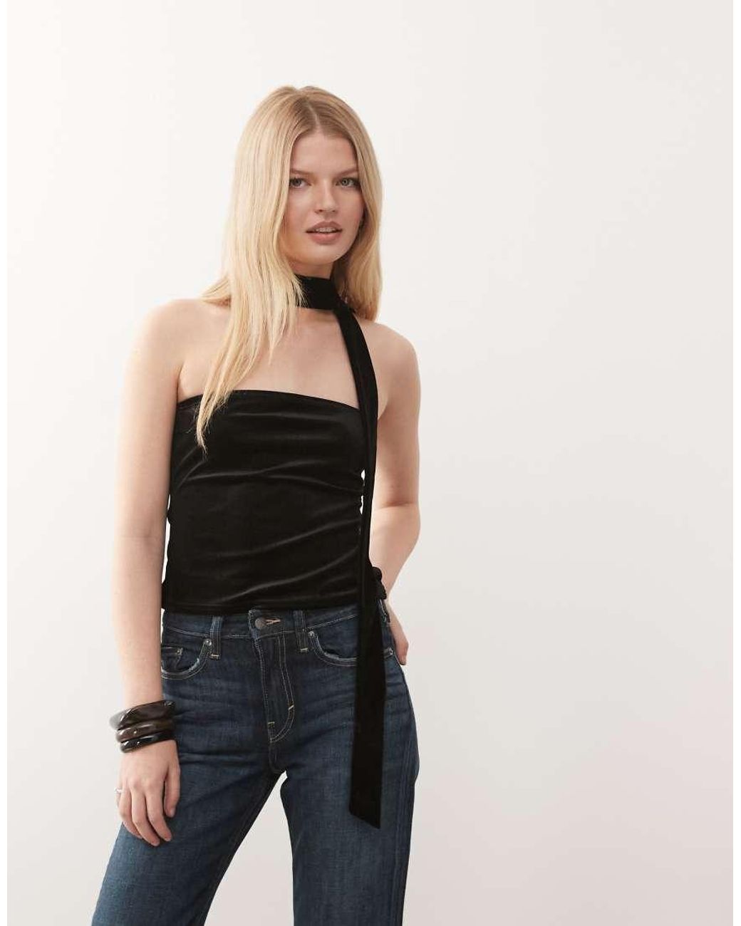 Miss Selfridge Black Velvet Bandeau Scarf Top