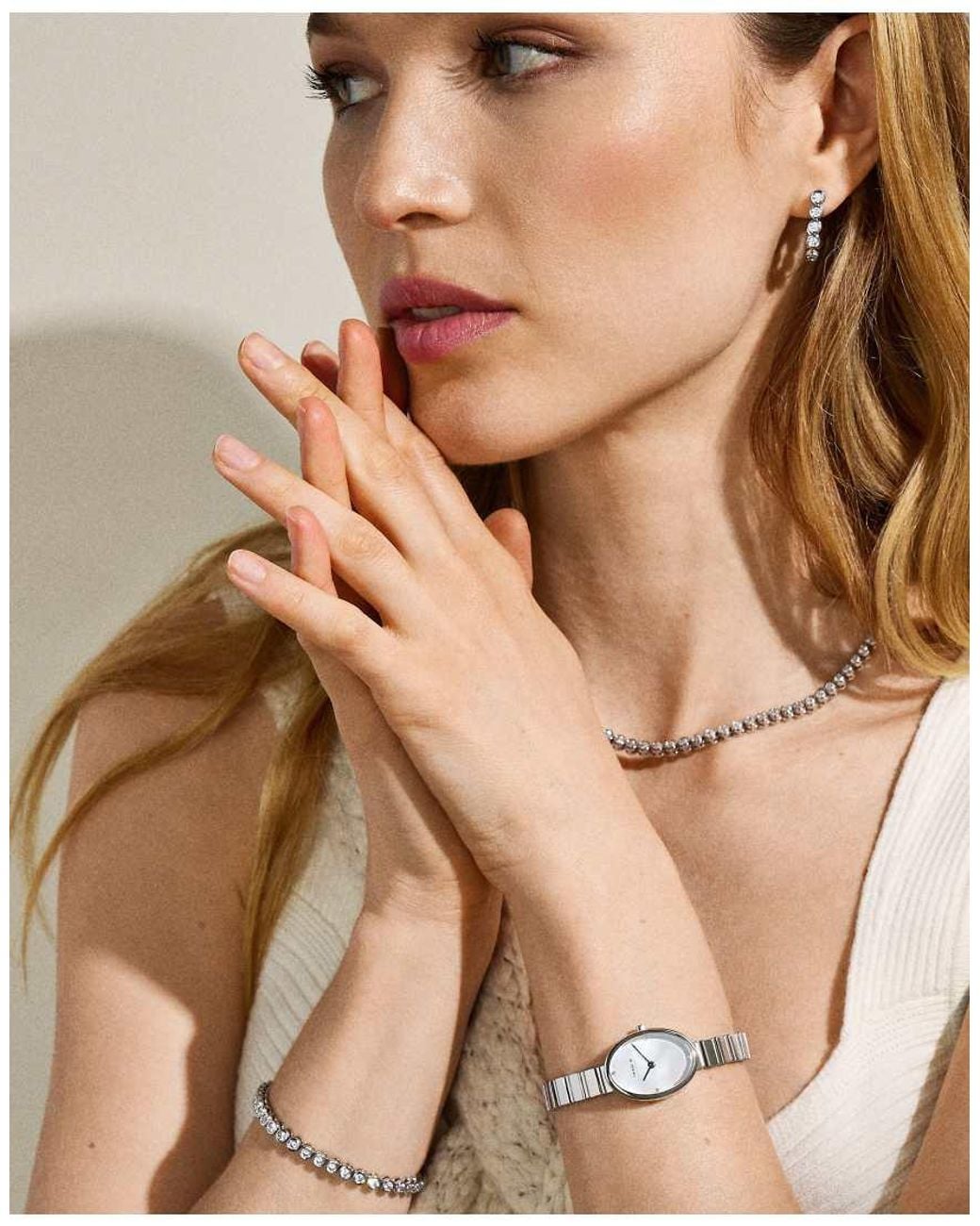 Skagen White Anita Oval Two-Hand Stainless Steel Watch
