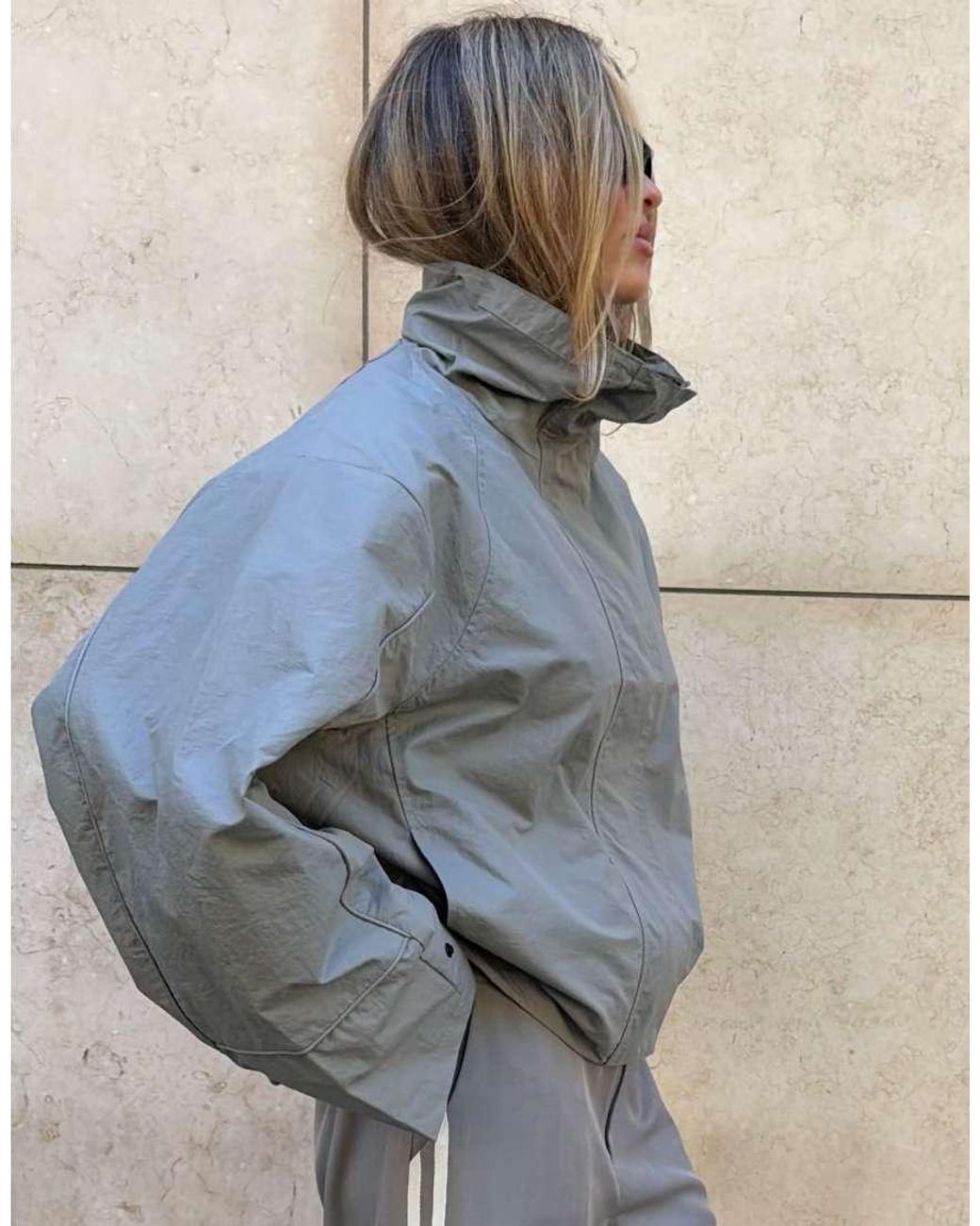 Lioness Gray Shoreline Funnel Neck Oversized Utility toggle Windbreaker Jacket