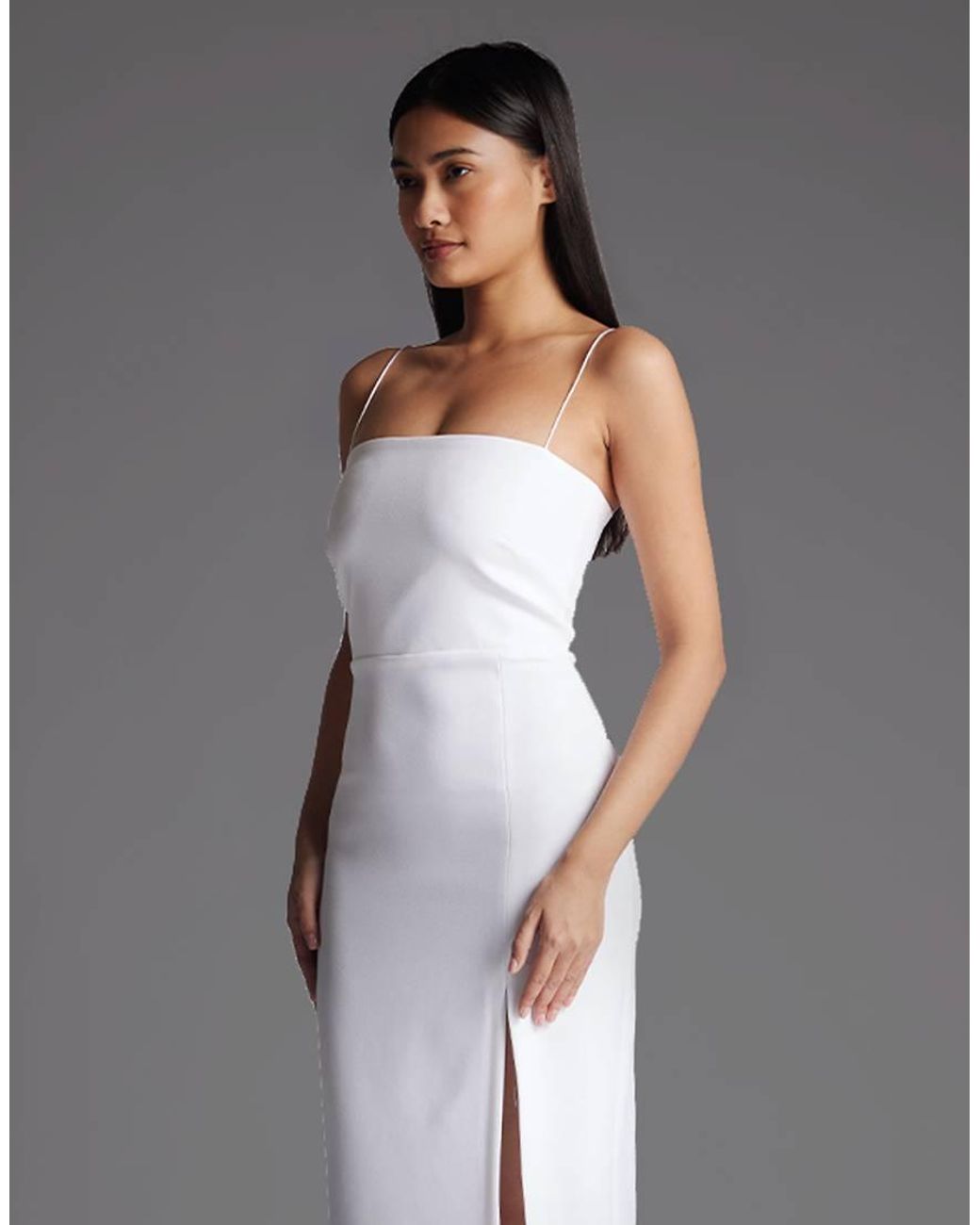 Vesper Gray Cami Strap Midaxi Dress With Thigh Split