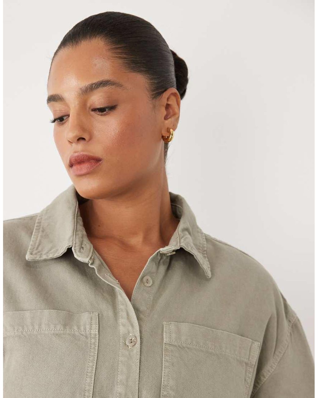 ASOS Green Asos Design Curve Denim Boxy Shirt Dress With Pocket Detail