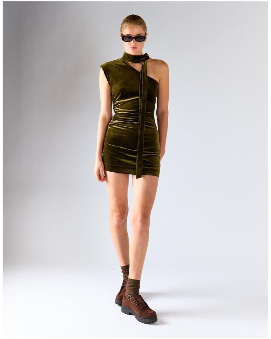 Glamorous Black One-Shoulder Mini Dress With Neck-Tie
