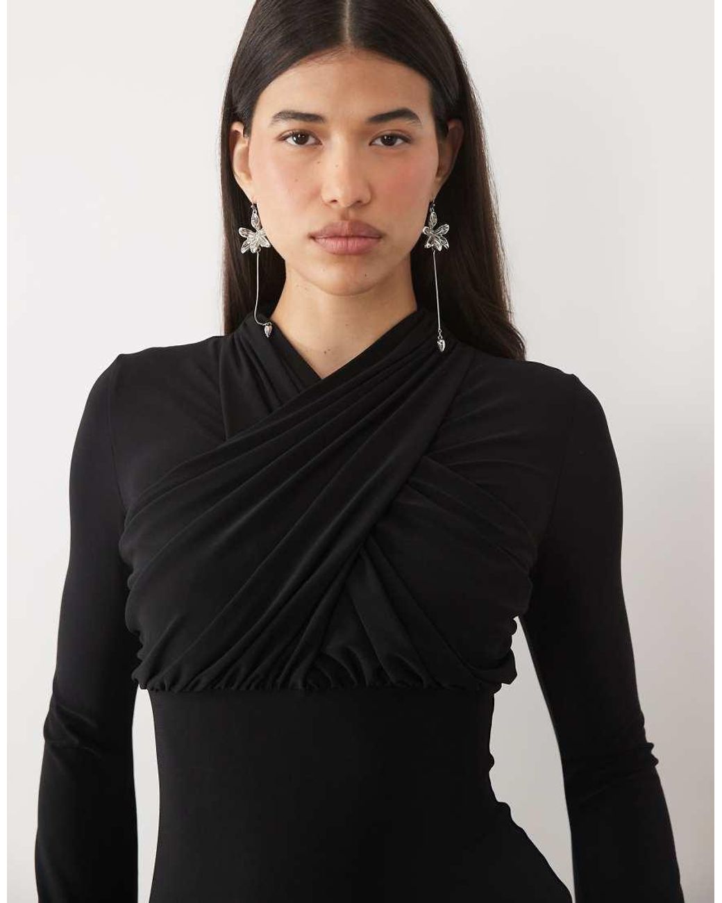 ASOS Black exaggerated Sleeve High Neck Cross Neck Mini Dress
