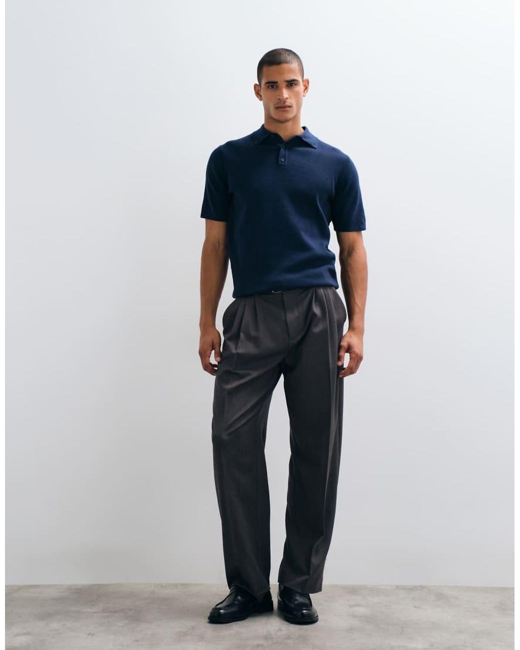 ASOS Blue Essential Fine-rib Knit Polo for men