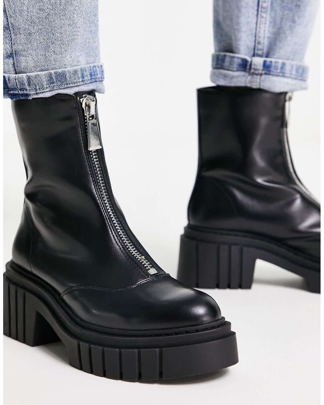 Stradivarius Blue – klobige stiefel