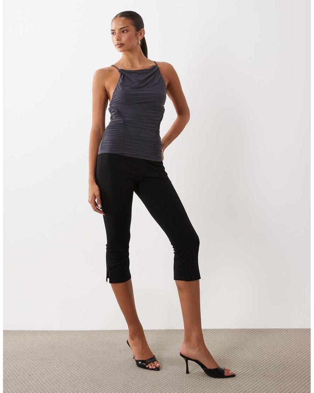 ASOS Black Mesh Ruched Detail Strappy Top