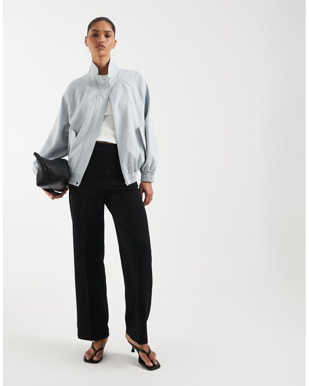 ASOS Gray Linen Funnel Neck Jacket
