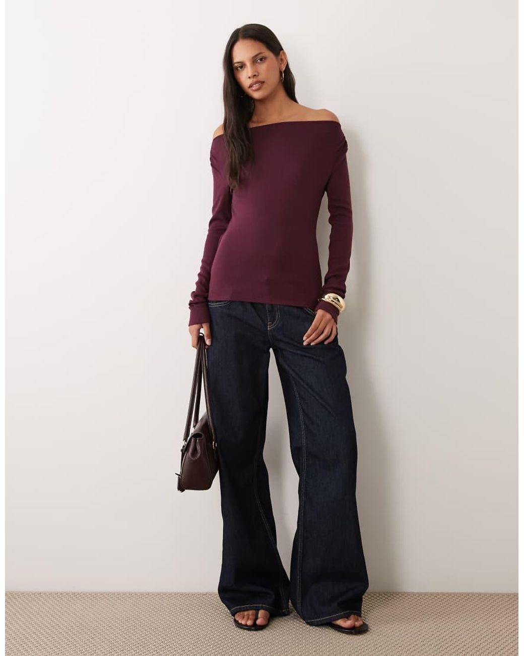 Mango Red Boat Neck Long Sleeve Top