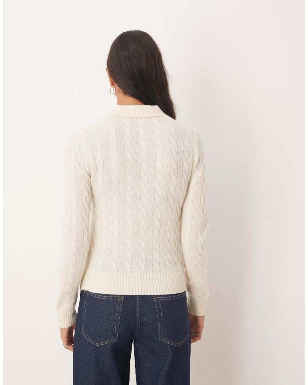 Polo Ralph Lauren White Cable Knit Collar Jumper