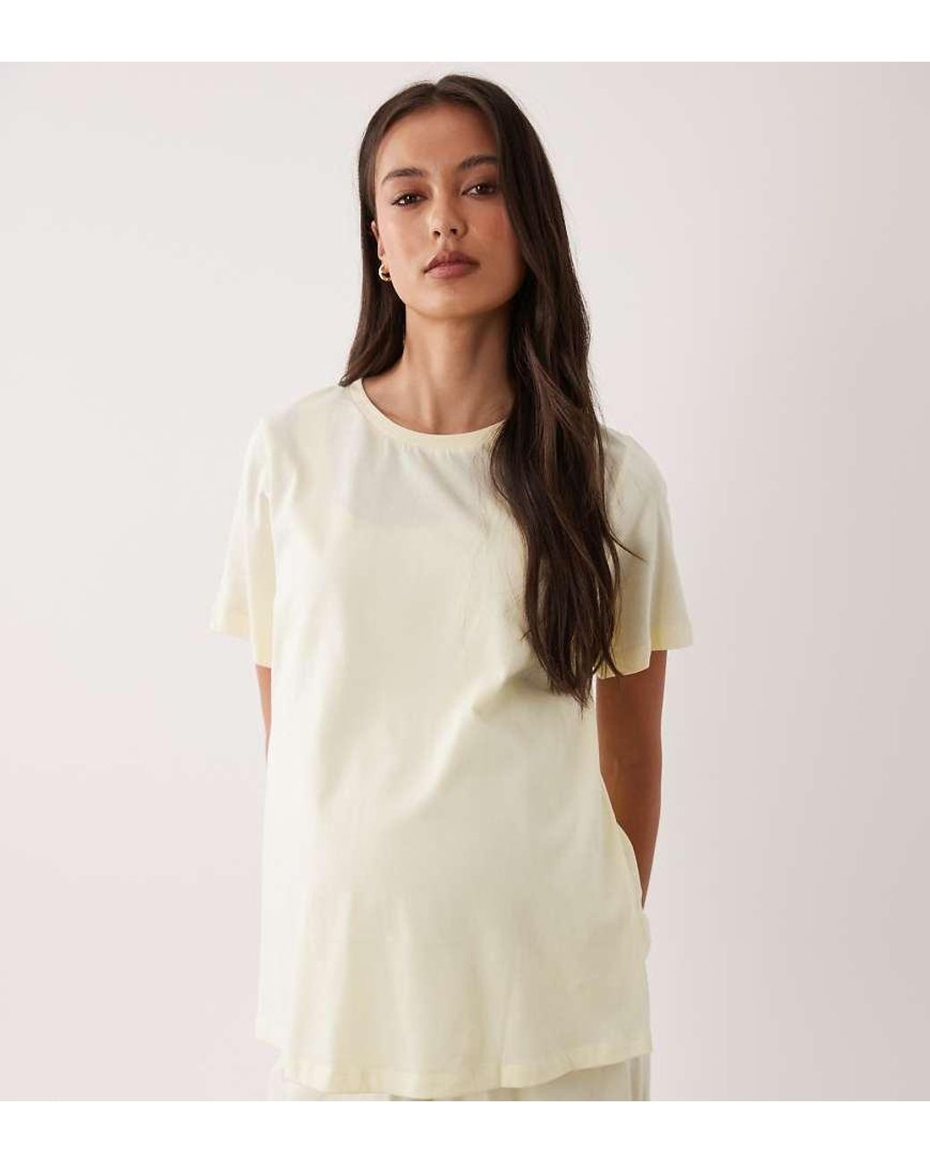 ASOS Natural Asos Design Maternity Mix & Match Cotton Nursing Side Split Pyjama Tee