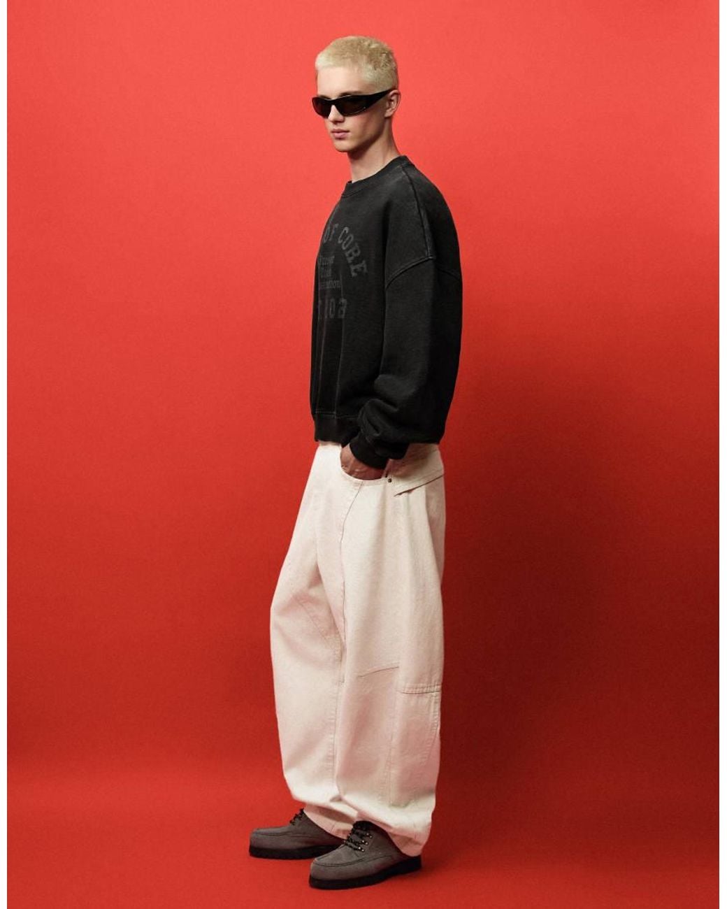 Bershka Red baggy Jeans Out Of Core for men