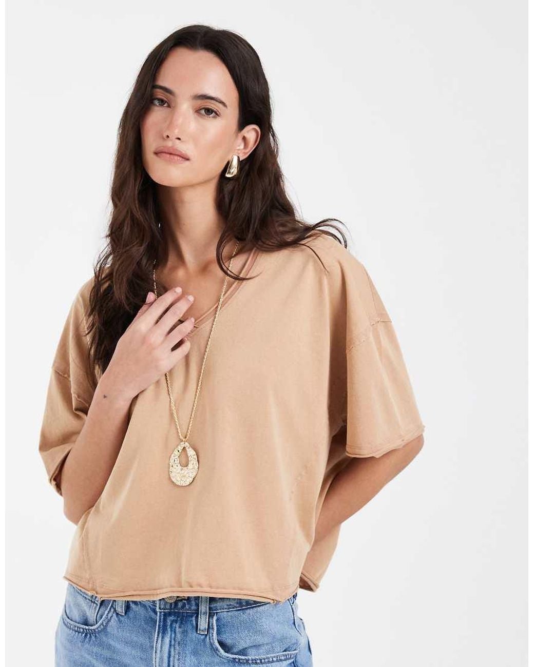 ASOS Blue Slouchy V-neck T-shirt -brown