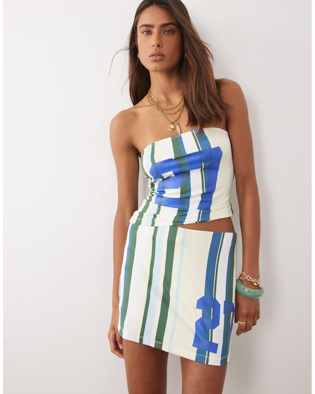 ASOS Strapless Top With Varsity Number in Blue | Lyst UK