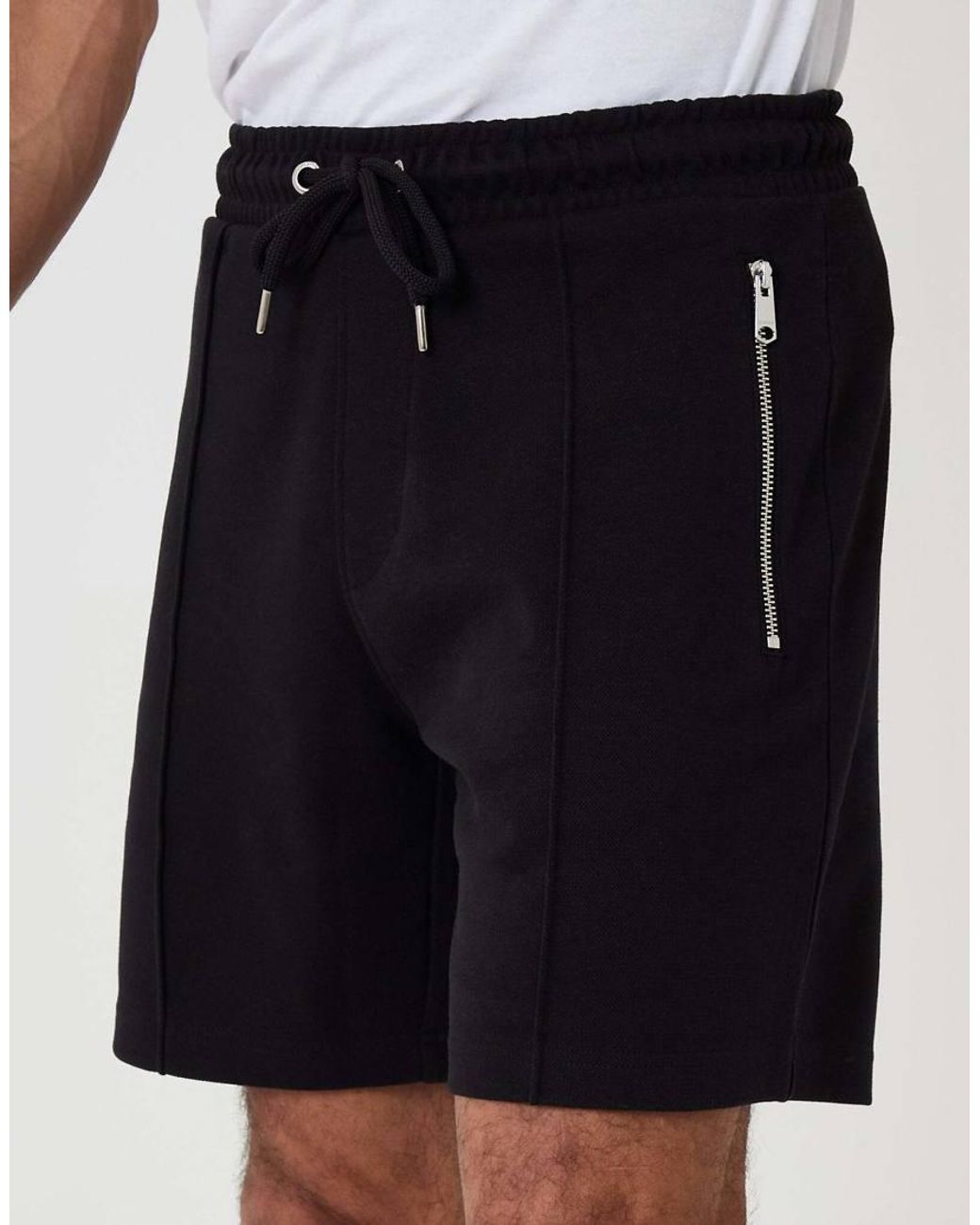 Threadbare Black Pique Pleated Sweat Shorts for men