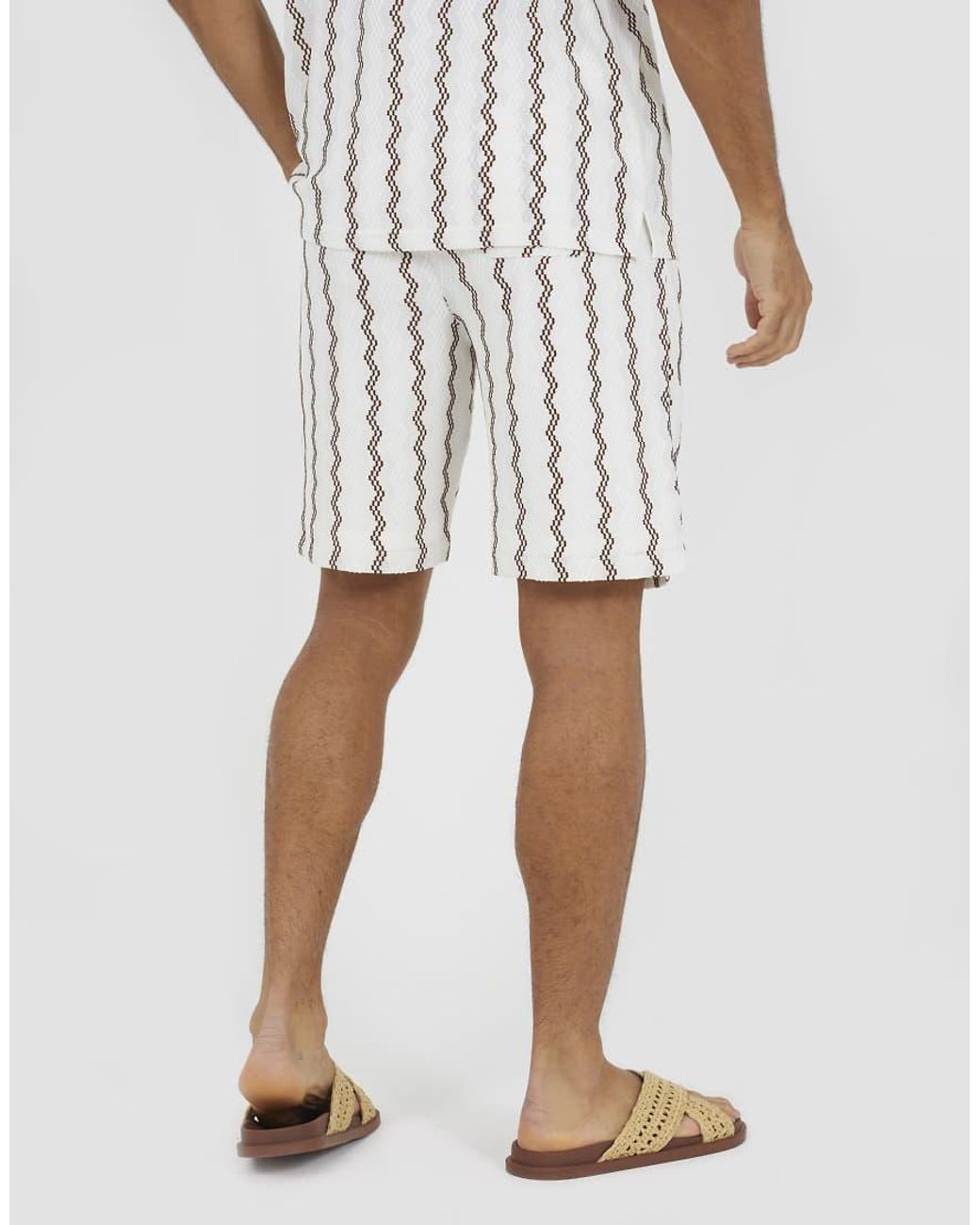 Brave Soul White Wavy Stripe Drawstring Shorts for men
