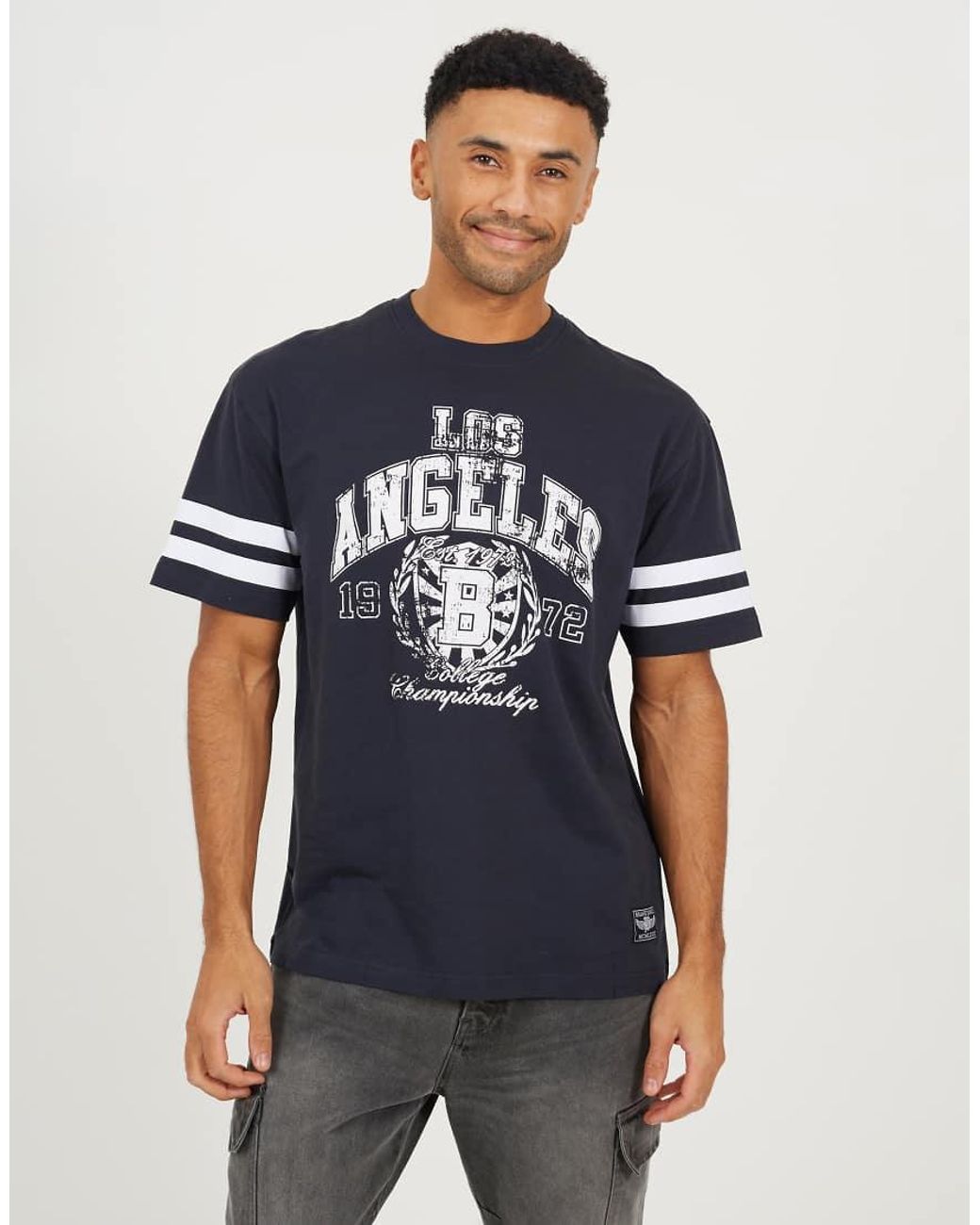 Brave Soul Blue Cotton Jersey Graphic T-Shirt for men