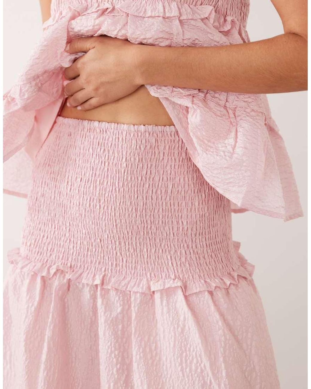 Sister Jane Pink Prim Organza Shirred Waist Maxi Skirt Co-Ord