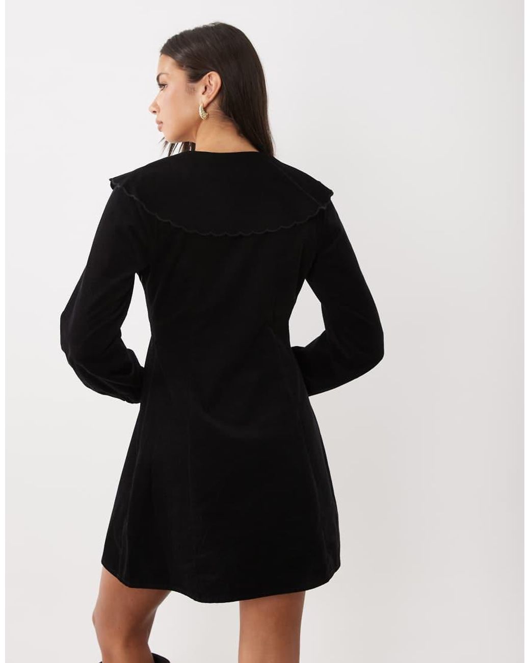 Nobody's Child Black Hannah Cord Oversized Collar Tie Front Mini Dress