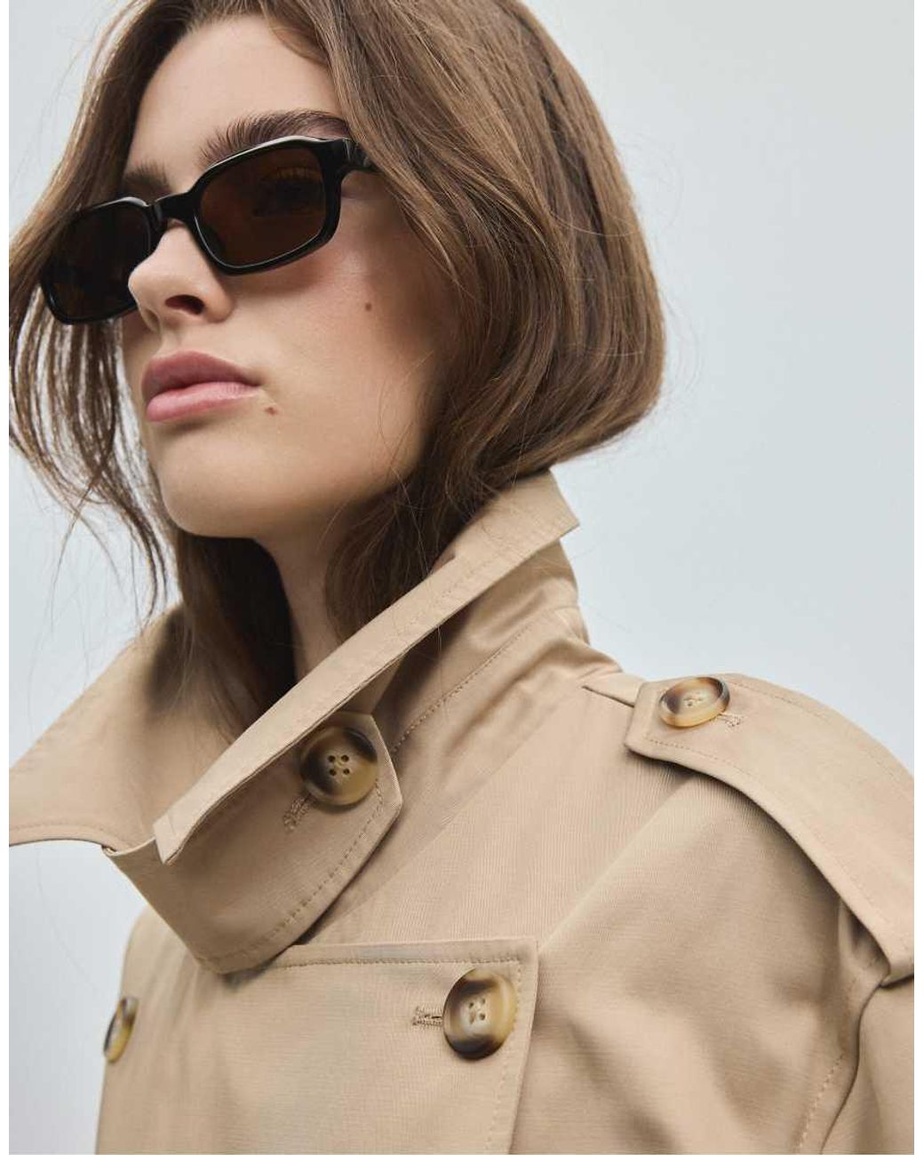 Stradivarius Natural Long Basic Trench Coat