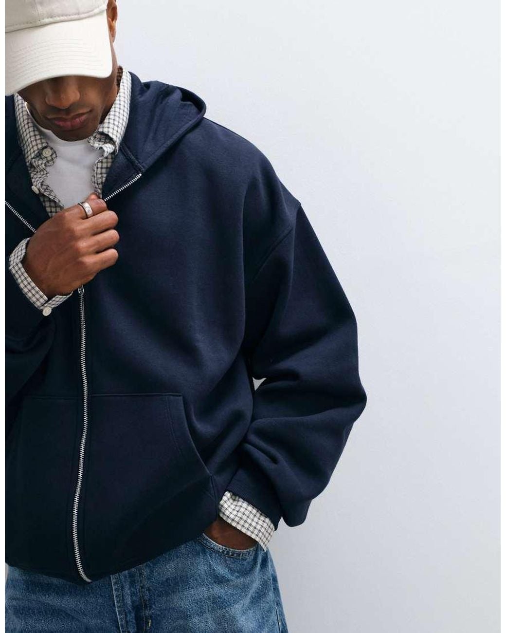 ASOS Blue Essentials Extreme Oversized Zip Up Hoodie for men
