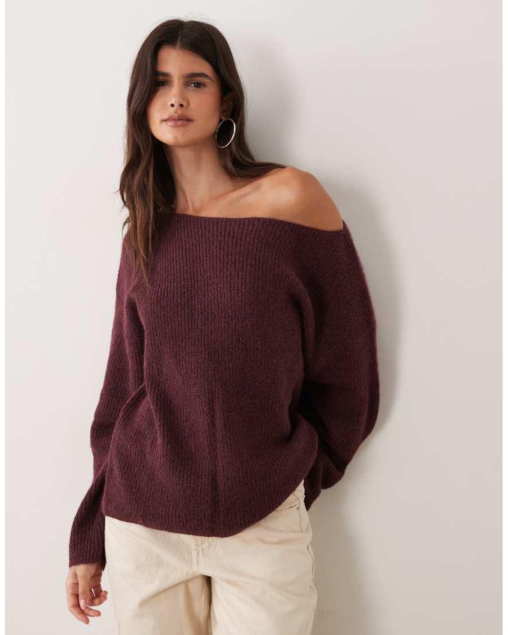 Miss Selfridge Purple Slouchy Slash Neck Jumper