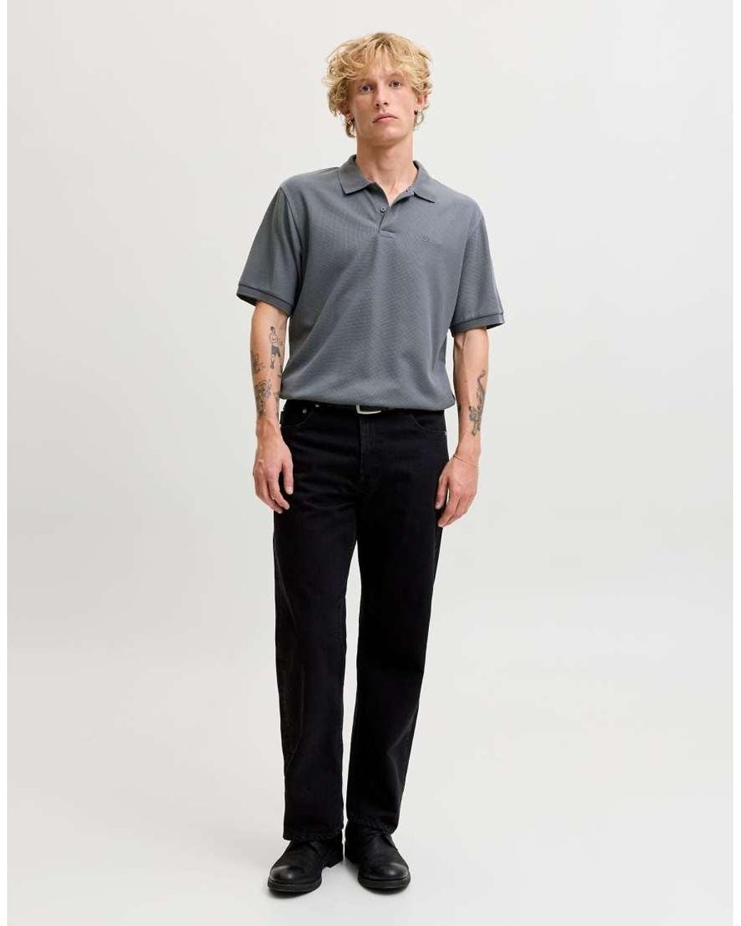 Jack & Jones Blue Austin Jersey Standard Fit Short Sleeve Stretch Embroidered Polo Shirt for men