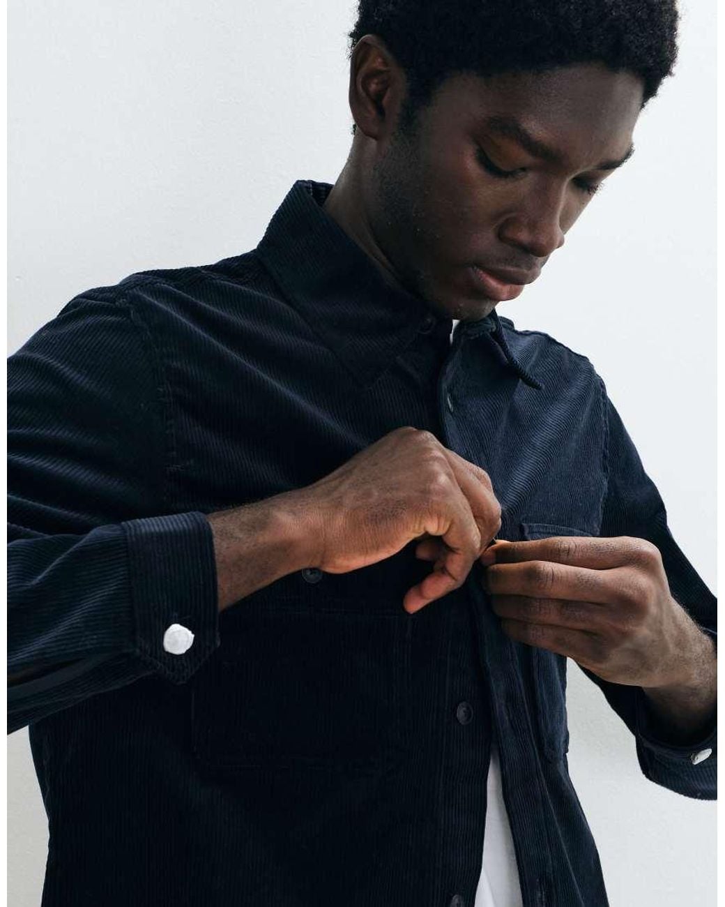 Mango Blue Cord Overshirt for men
