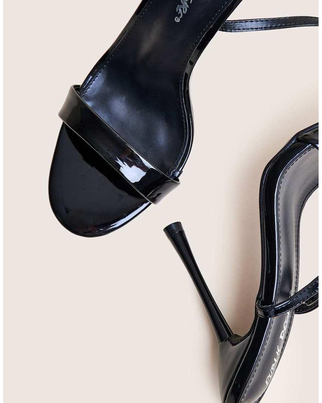Public Desire Natural Soho Black Patent Barely There Strappy Stiletto Heels