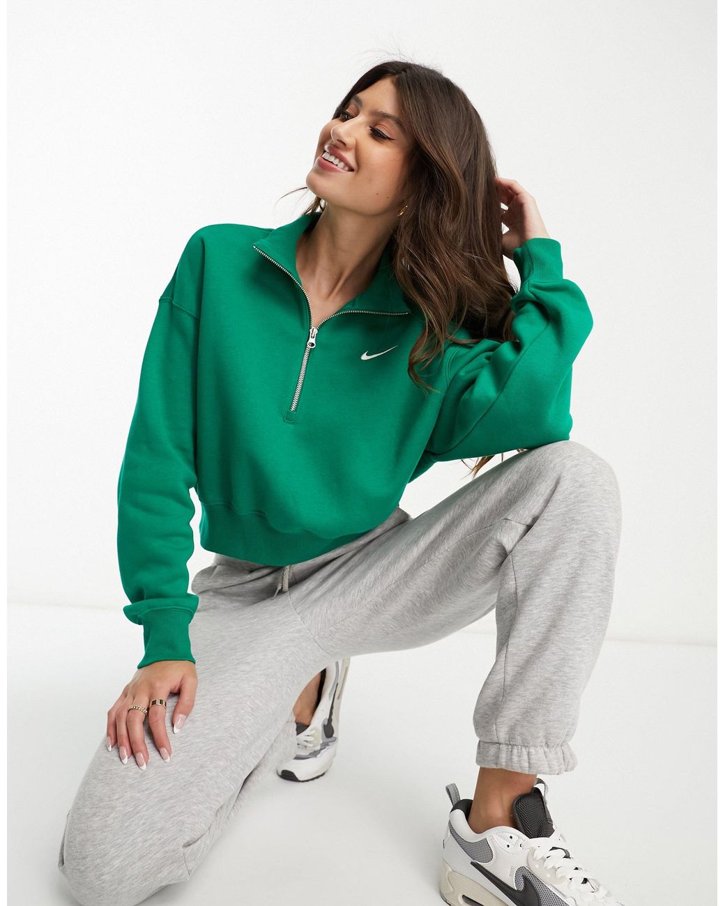 Nike Phoenix Fleece cropped quarter zip sweatshirt in gray