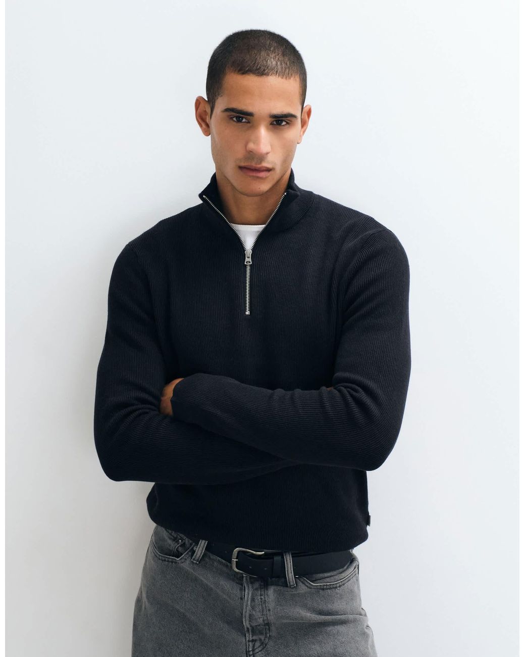 Only & Sons Black Ribbed Half Zip Jumper for men