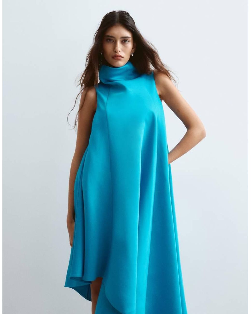 ARRANGE Blue Cowl Neck Asymmetric Dress