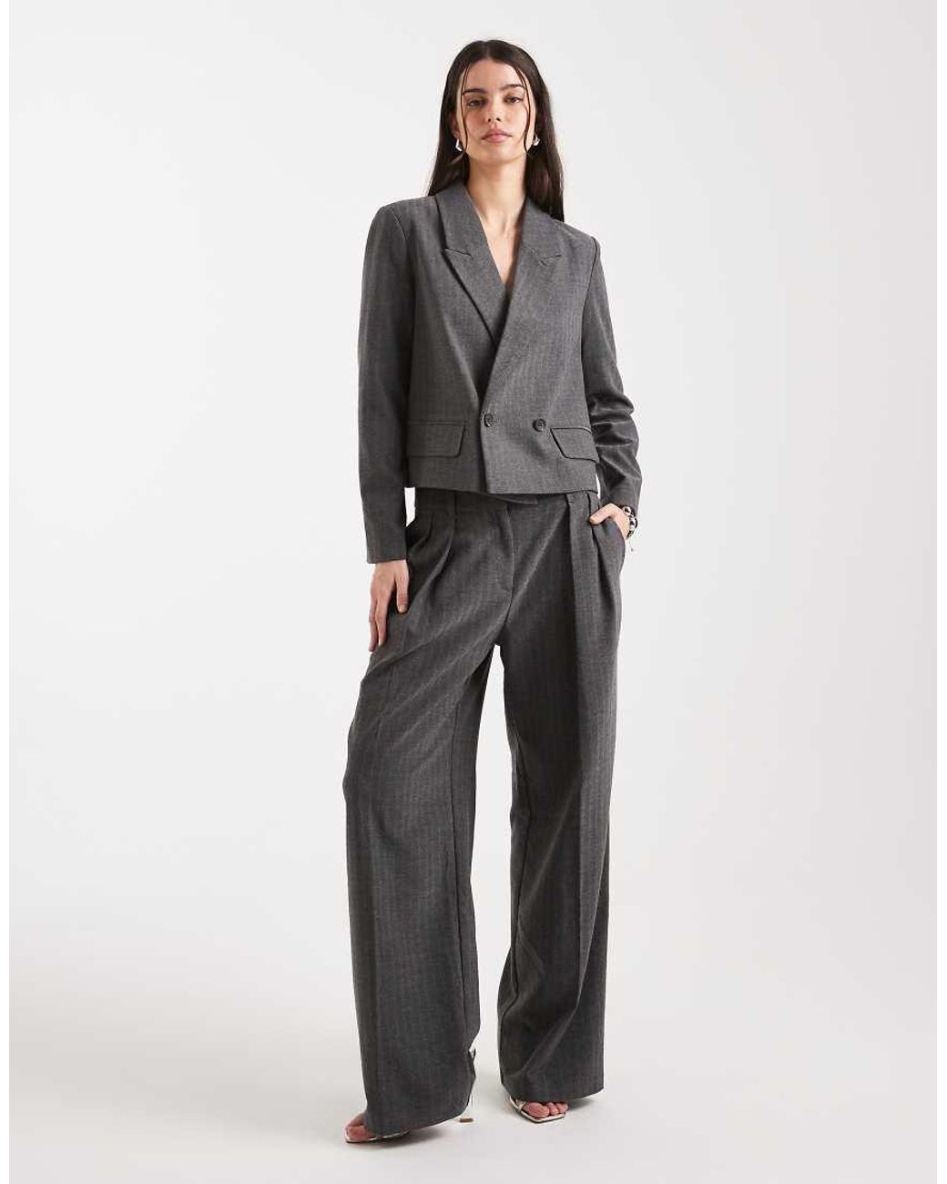 Vero Moda Gray Cropped Oversized Tailored Blazer Co-ord