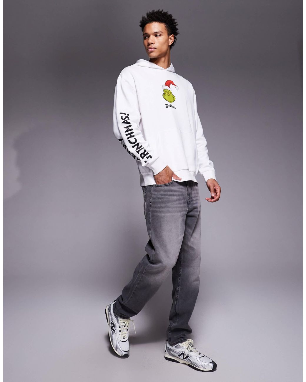 ASOS Relaxed Hoodie With Grinch Print in Gray | Lyst