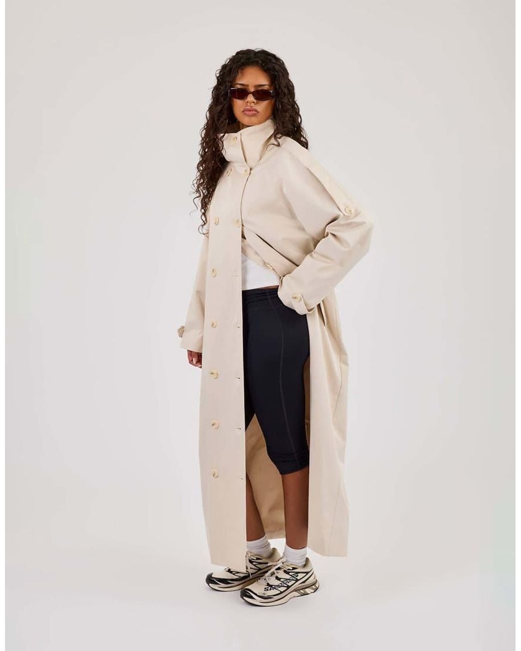 CERNUCCI Natural Extended Funnel Neck Trench Coat