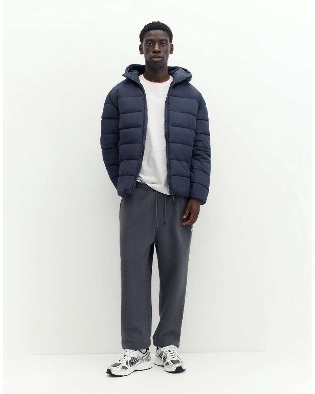 Pull&Bear Blue Puffer Jacket With Hood for men