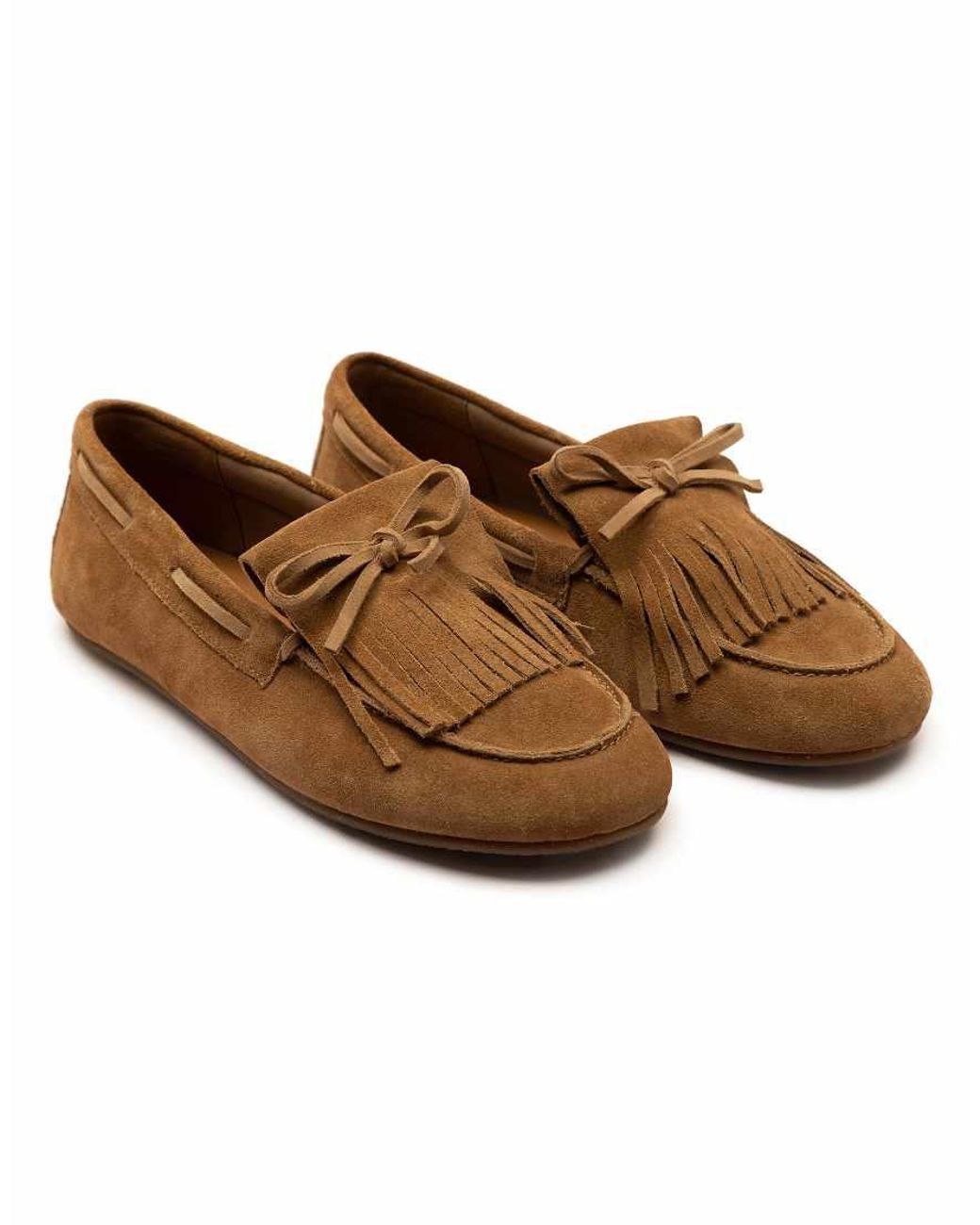 OFF THE HOOK Brown Kennet Suede Fringe Moccasin Loafers
