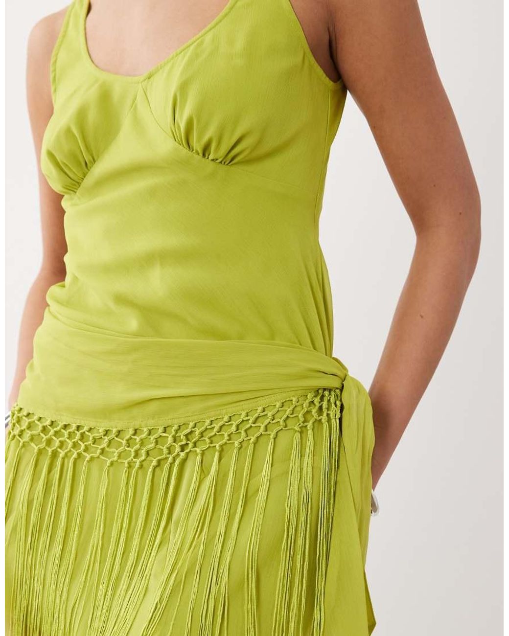 ASOS Green Chiffon Draped Fringe Detail Mini Dress