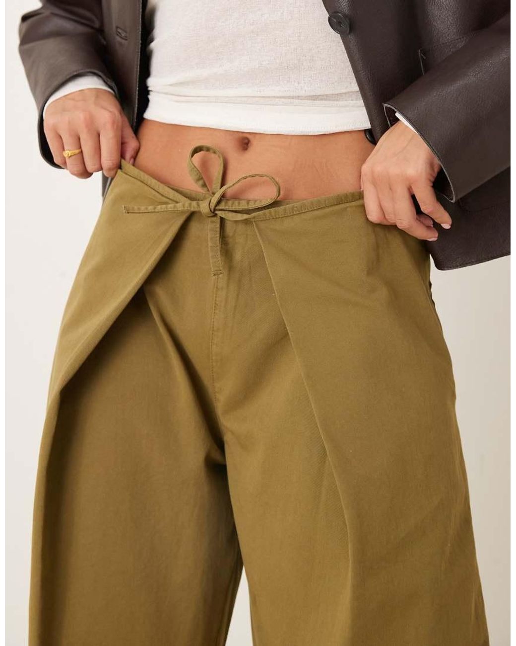 ASOS Natural Paper Touch Trouser With Fold Over Tie Front
