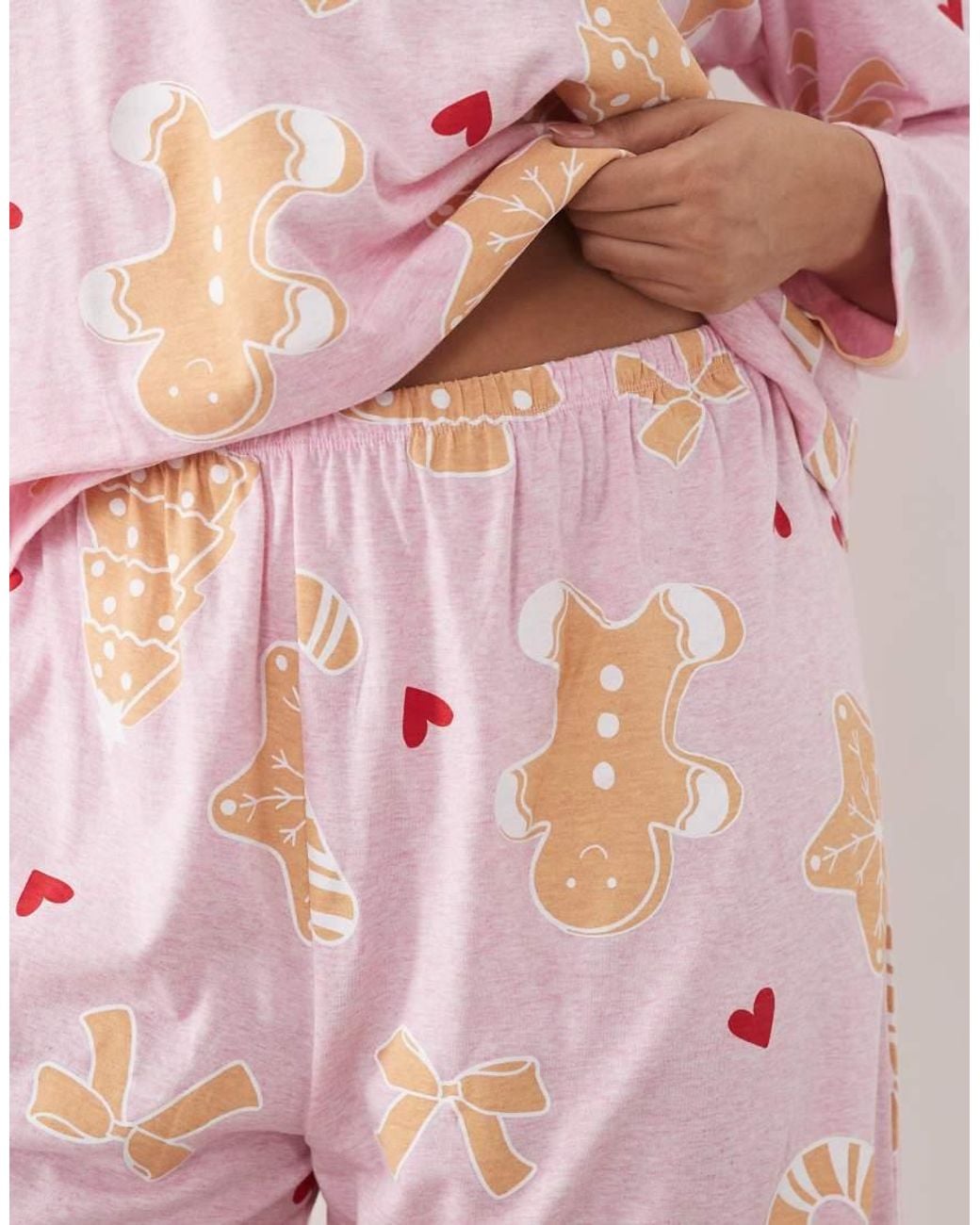 ASOS Pink Asos Design Curve Long Sleeve Top & Wide Leg Trouser Pyjama Set With Sweets Graphic