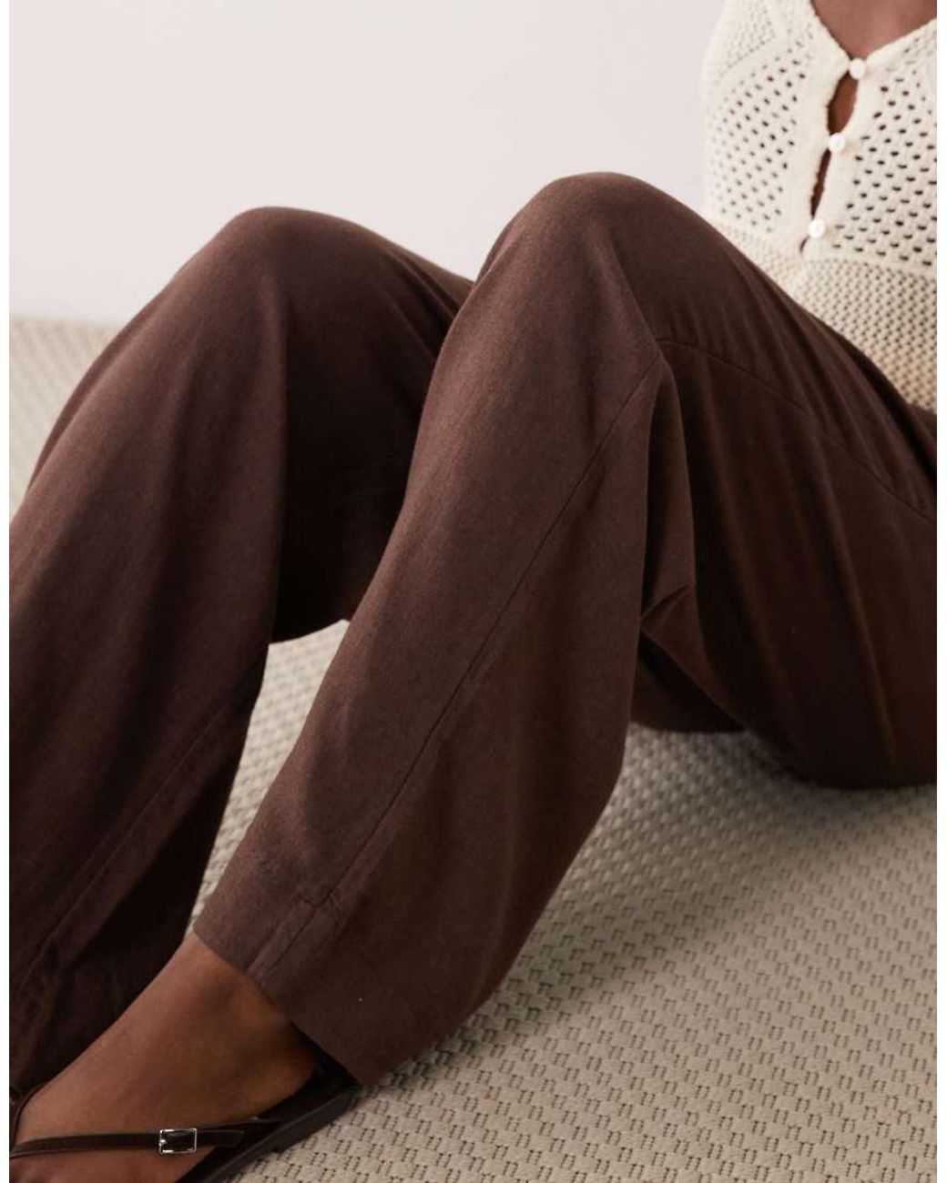 Abercrombie & Fitch Brown Wide Leg Linen Rich Trouser