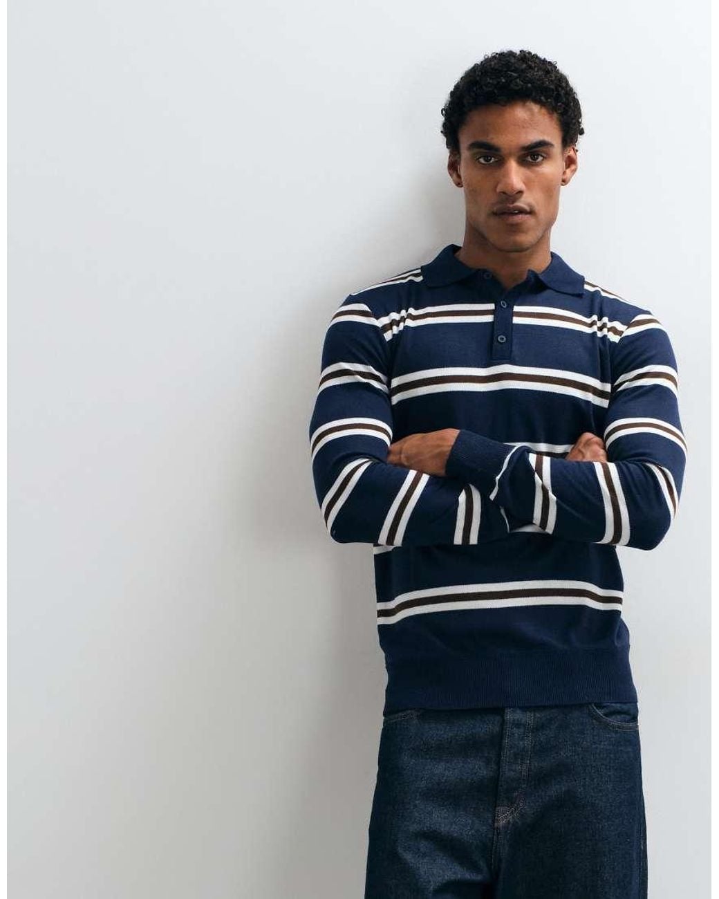 Brave Soul Blue Knitted Sweater With Button Down Placket for men
