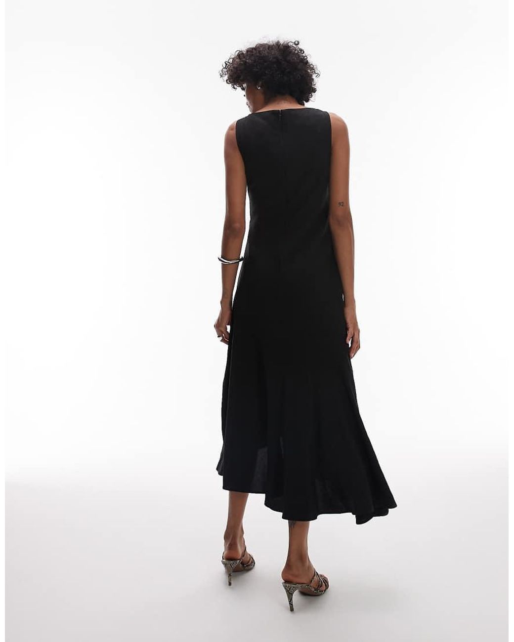 & Other Stories Black Drapey Midaxi Dress With Asymmetric Flutter Hem