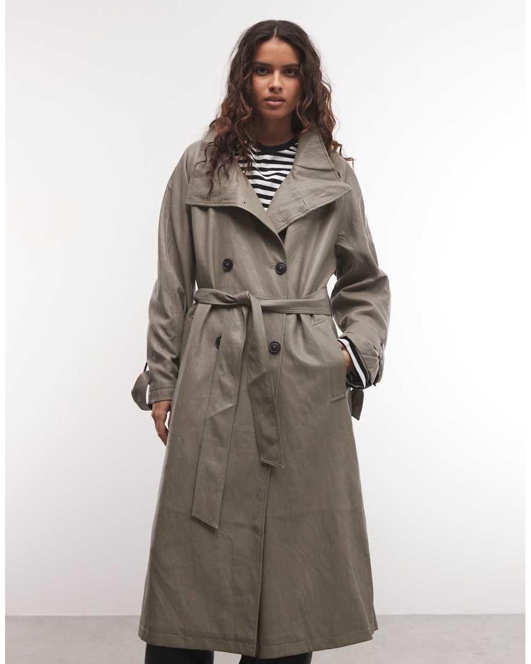 ASOS White Funnel Leather Look Longline Trench Coat
