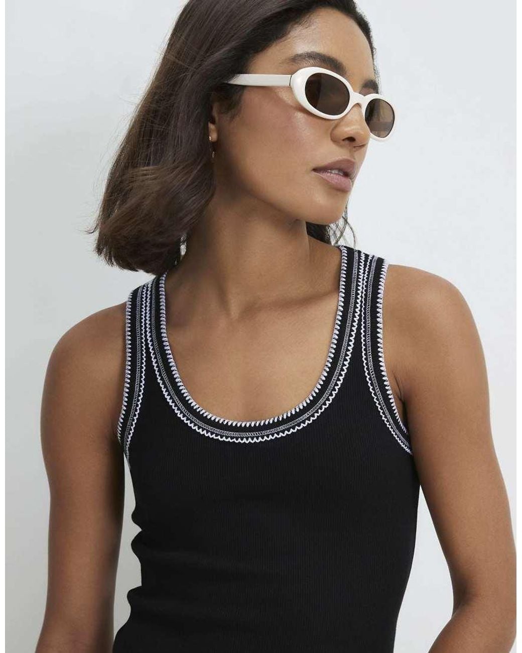 River Island White Sl Whipstitch Tank 2 Col