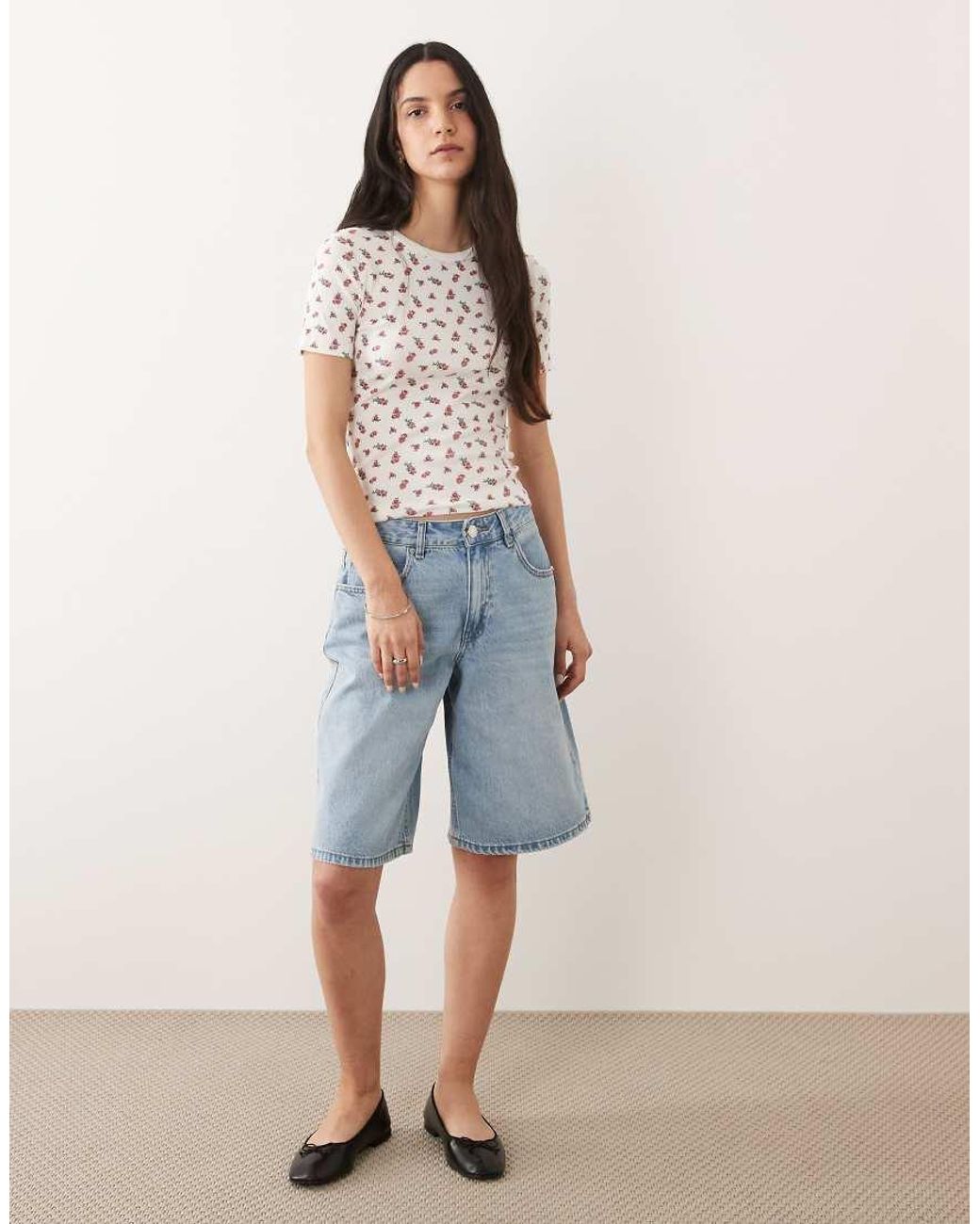 Jdy Brown Rose Flower Print Ribbed T-shirt