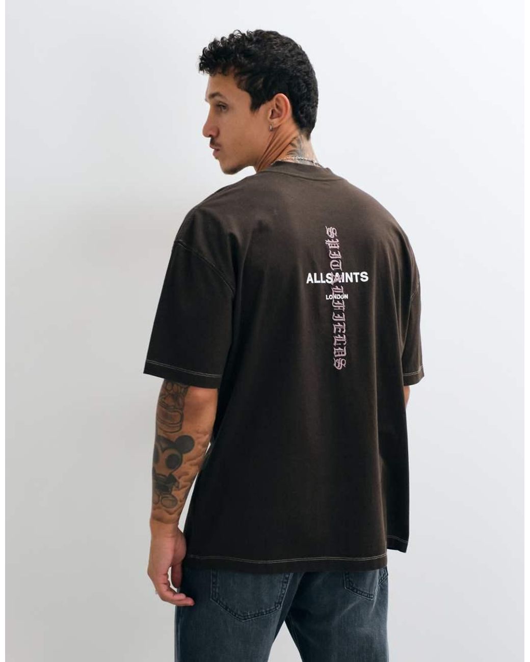 AllSaints Black Knox Short Sleeve Graphic Embroidered Logo T-shirt for men