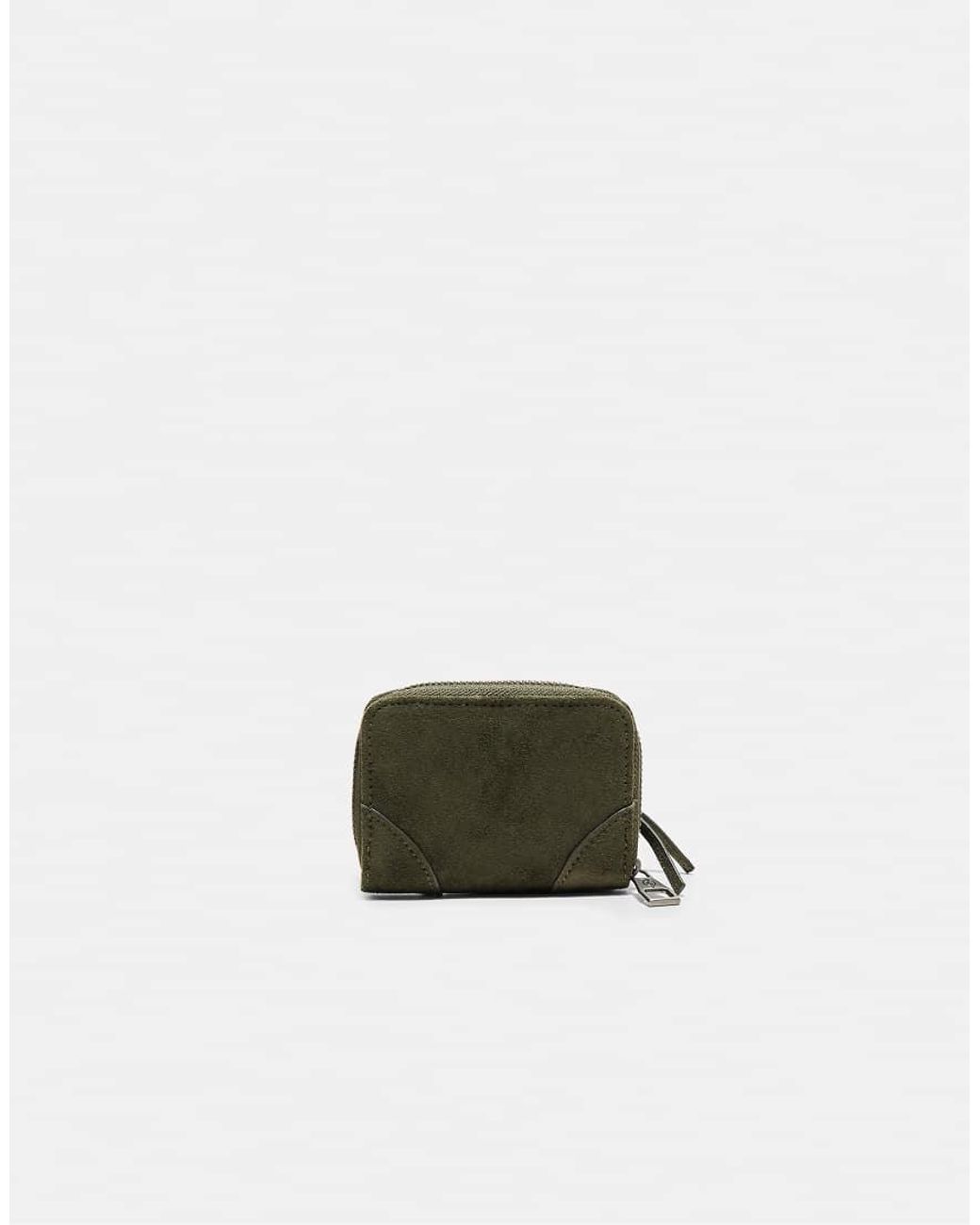 Stradivarius Green Compact Card Holder Purse With Zip Pocket Detail